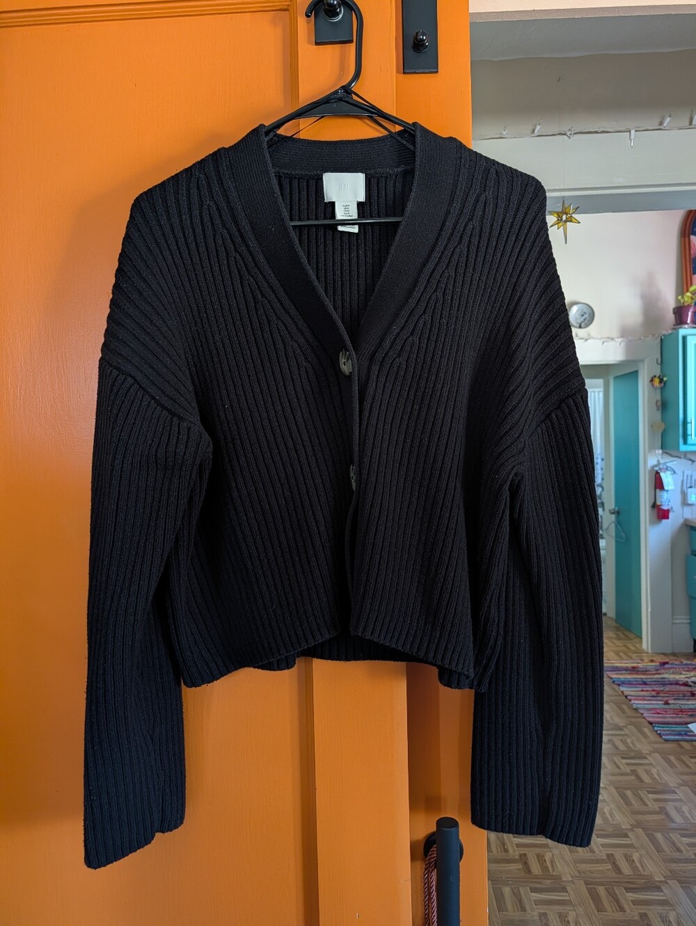 H&M Black Ribbed V-Neck Button Cardigan